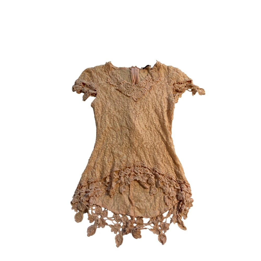 Olimpo USA Lace Tunic Top Romantic Peach High Low Floral Vintage Small